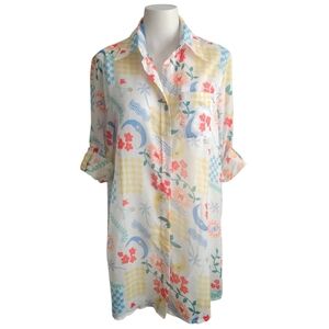 Blush Floral Roll Tab Sleeve Size M See Through Artsy Teacher Cottagecore NWT